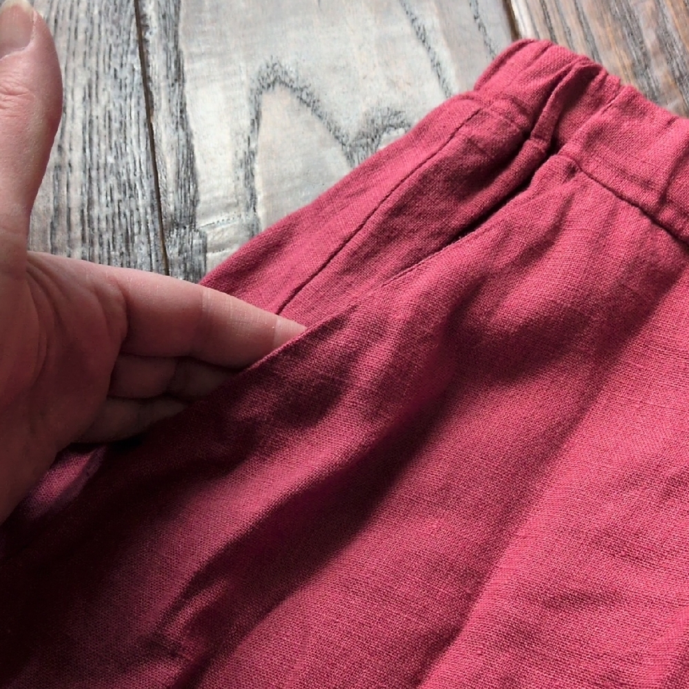 MEETRA LINEN I Raspberry Pull-On A-Linen Linen Maranon Short Skirt, M - Picture 7 of 10